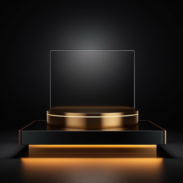 empty product stand with black background and gold