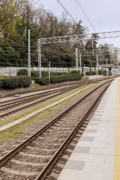 Empty railway platform and access roads of the railway station