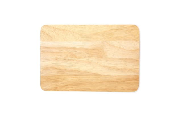 Empty rectangle wooden cutting board isolated on white background Top view image