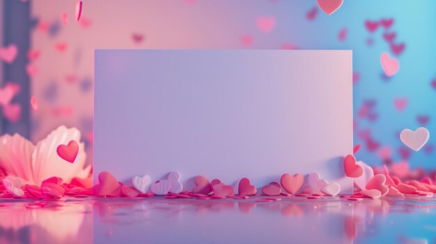 Empty rectangular banner with heartshaped confetti around