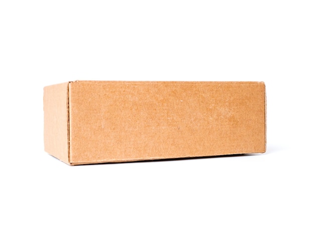 Empty rectangular cardboard box with closed lid Isolated on a white background