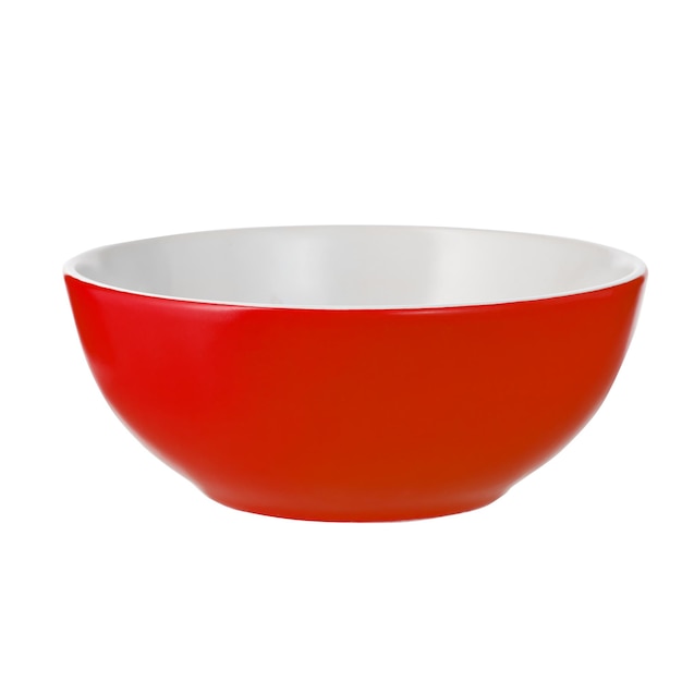 Empty red bowl isolated on white background