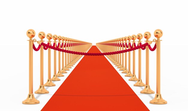 Empty red carpet with barrier rope on enter 3D rendering