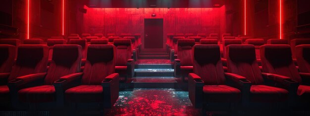 Photo empty red cinema seats in a dark theater