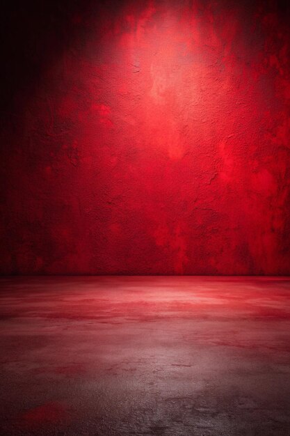 Photo empty red concrete floor and blurred wall backgrounds dark room interior use for product display for presentation and cover banner design