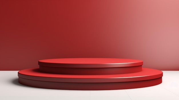 Empty red podium on red background landscape 3D realistic