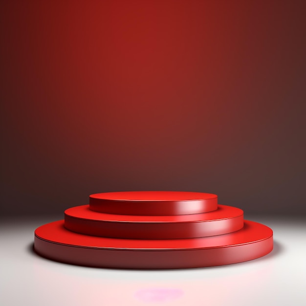 Empty red podium on red background landscape 3D realistic