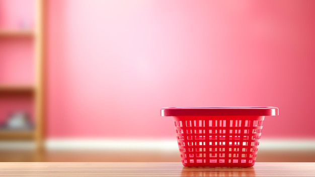 Empty Red Shopping Basket on Pink Background