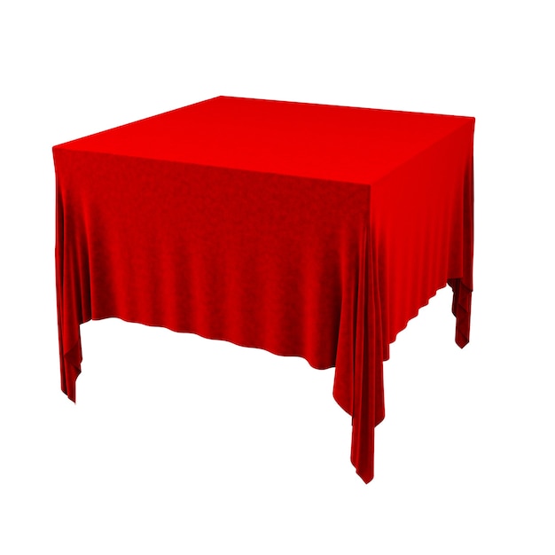 Empty red tablecloth isolated on white background. 3d Illustration.