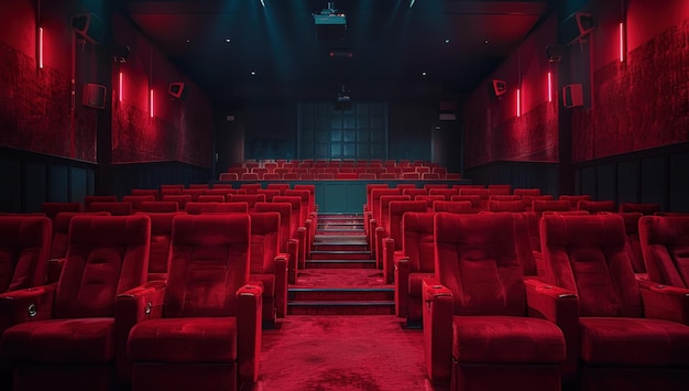 Empty Red Velvet Seats in a Modern Movie Theater