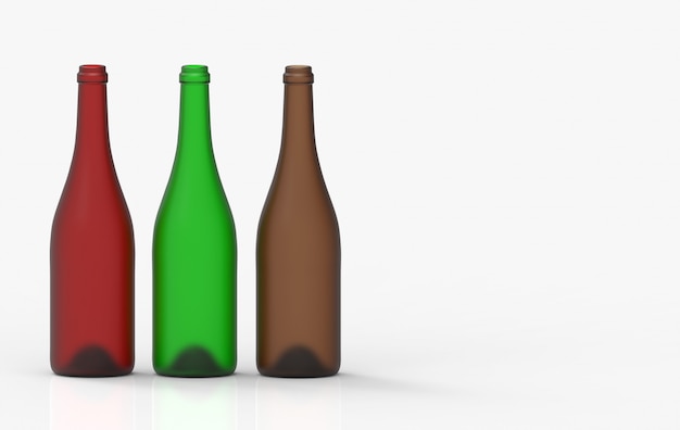 Empty red wine bottle glass row with clipping path isolated on white background.