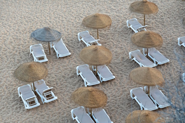 Empty relaxation chairs on the beach