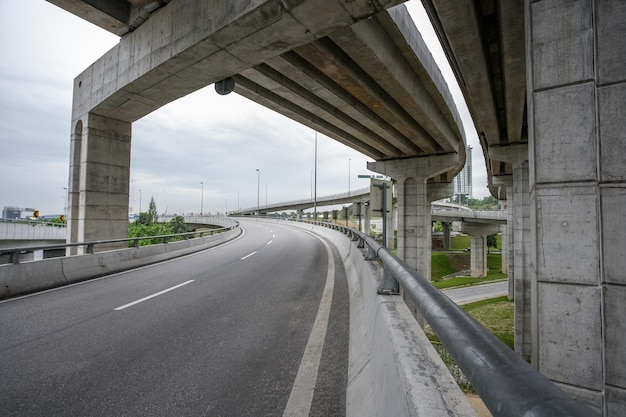 Empty road floor with city bridge