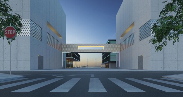 Empty road with loft style architecture 3d rendering