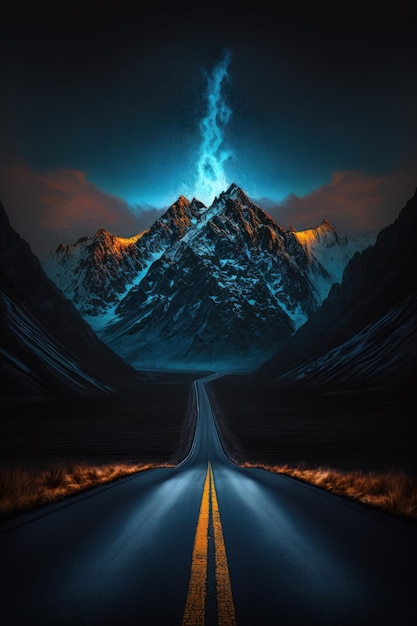 An empty road with mountains in the background Generative AI