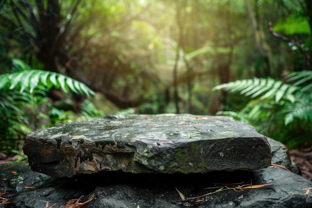 Empty Rock Table for Product Display in Tasmanian Jungle