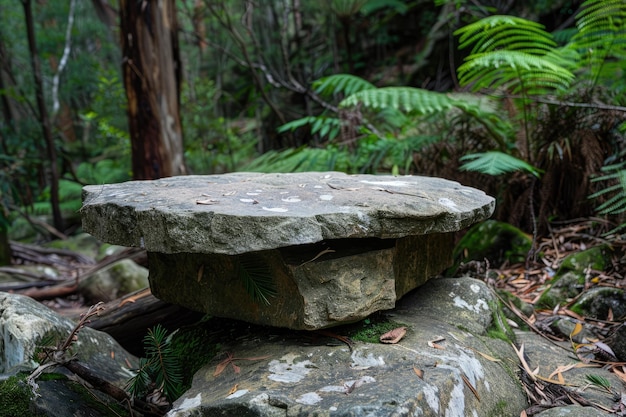 Empty Rock Table for Product Display in Tasmanian Jungle