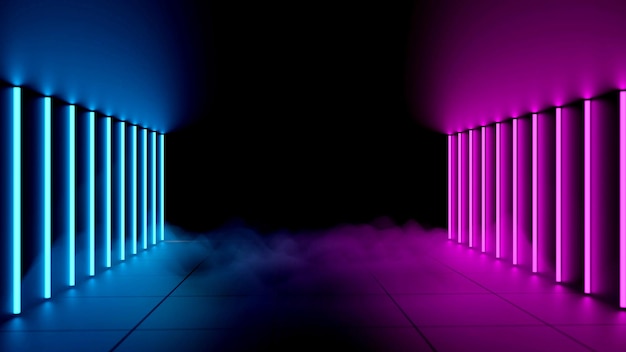 Empty room decorated with neon lights 3d design ideas Scifi for showcasing a product or using it where appropriate Illustrations 3D rendering