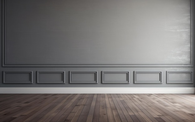 Empty room gray wall room with wooden floor