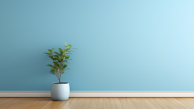 Empty room interior background blue wall pot