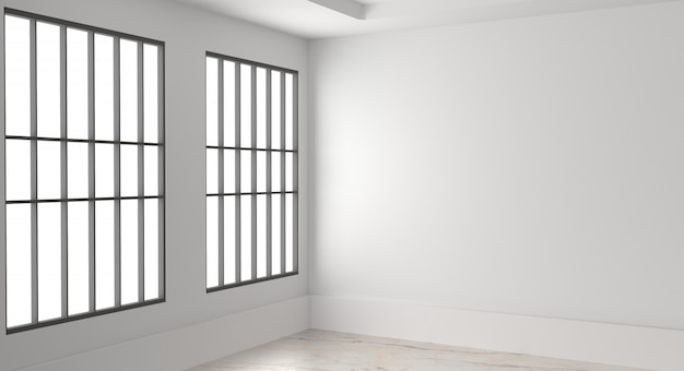 Empty Room Interior White blank wall and window. 3d Render