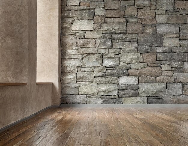 Photo empty room interior with brick wall and wooden floor 3d render