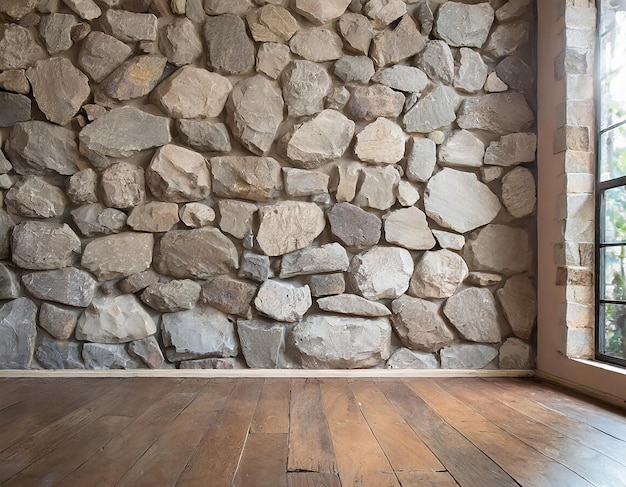 Photo empty room interior with brick wall and wooden floor 3d render