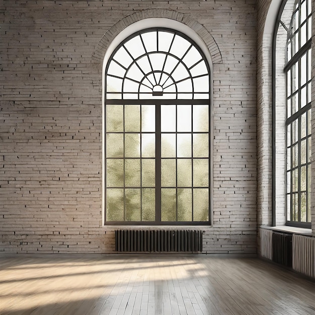 Photo empty room lit by a large window