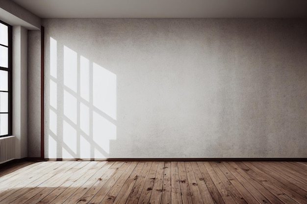 Empty room wall with wood parquet flooring window white and gray room apartment without furniture