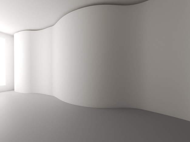 Empty room white curve wall