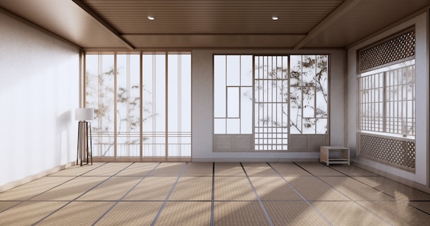 Empty room, white room, Clean modern room ,japanese style.3D rendering