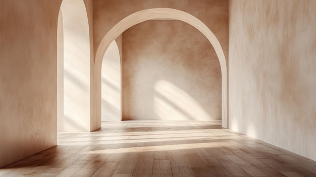 Photo empty room with arched doorways and wooden floor