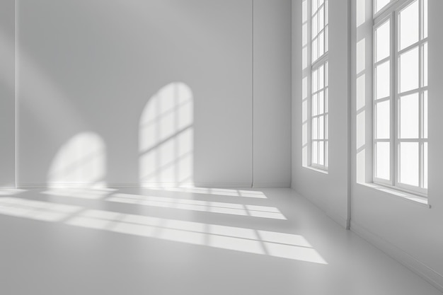 An empty room with bare walls and sunlights through the window with empty space