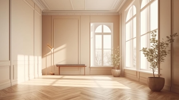 Empty room with a bench and a window