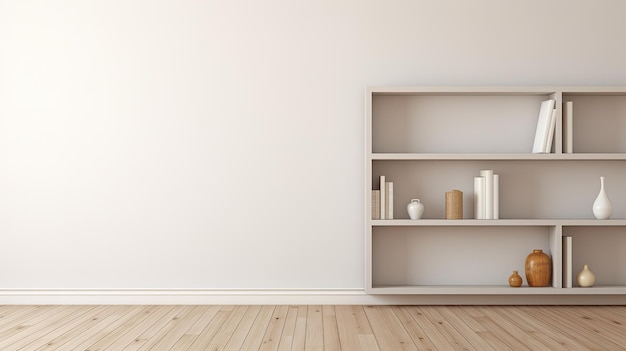 Empty Room With Bookshelf and Vases