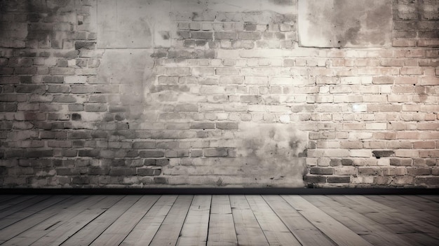 Empty room with a brick wall and a wooden floor