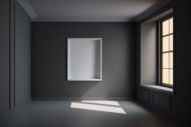 Empty room with a dark gray wall mockup Illustration Generative AI