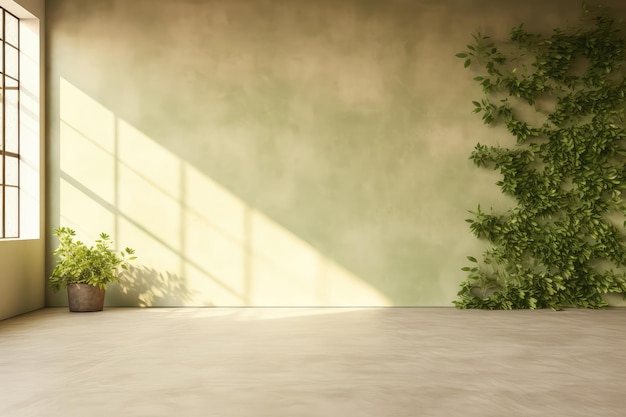 Empty room with green wall concrete floor and window