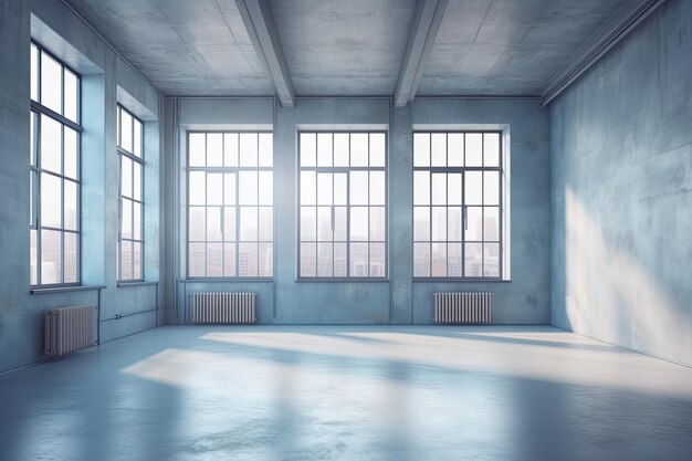 Empty room with natural light and a heating source Generative AI