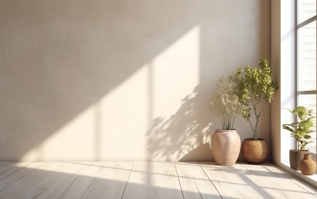 Empty room with a potted plant and a window