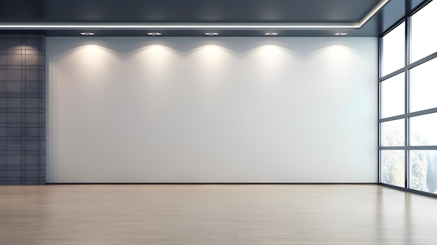 Empty room with a row of lights and a white wall