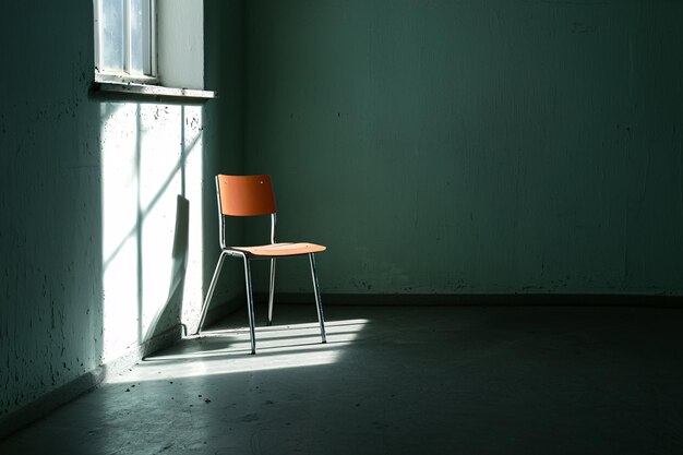 Photo an empty room with a solitary chair casts elongated shadows emphasizing the starkness of solitude