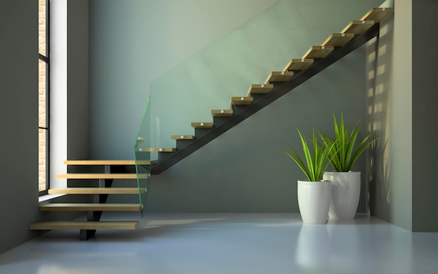 Empty room with staircase and plants