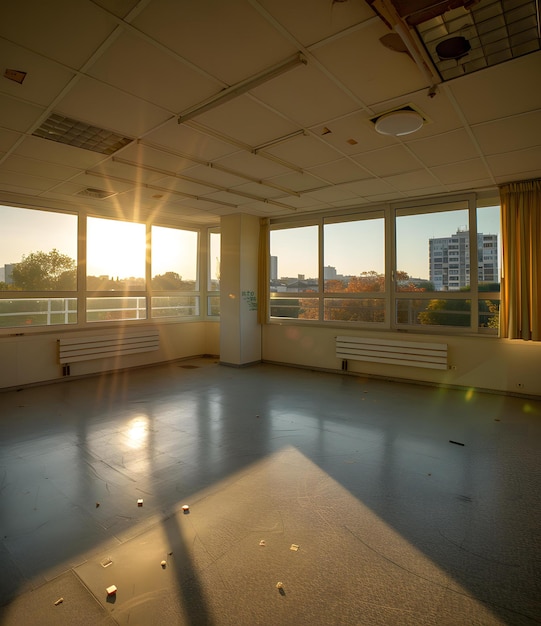 Photo empty room with sunlight through windows