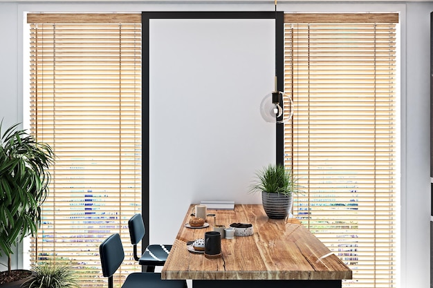 Empty room with a white wall mockup on kitchen