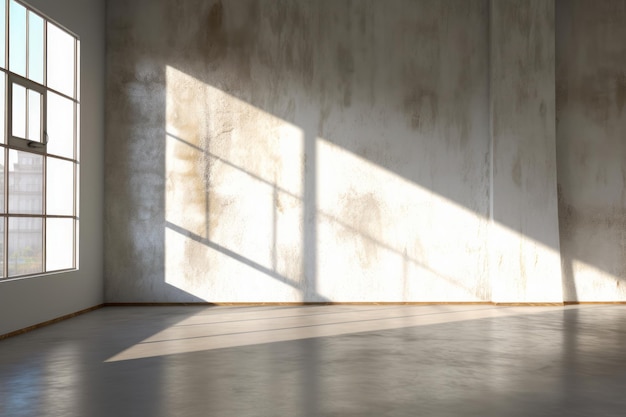 Empty room with a window and concrete wall.