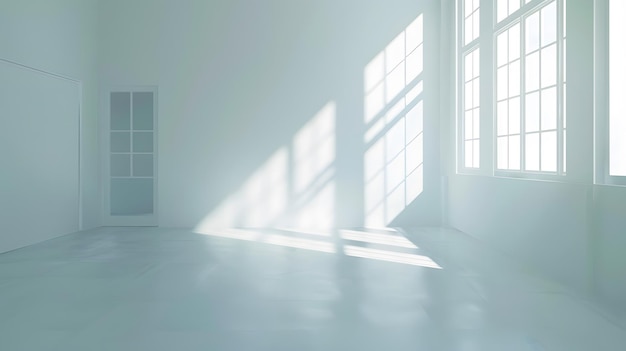 Empty room with window and white wall nobody inside Generative AI