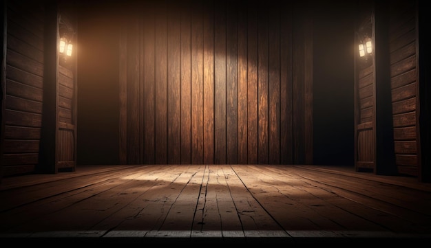 An empty room with wooden floor and spotlights