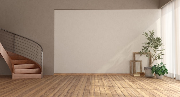 Empty room with wooden staircase and hardwood floor