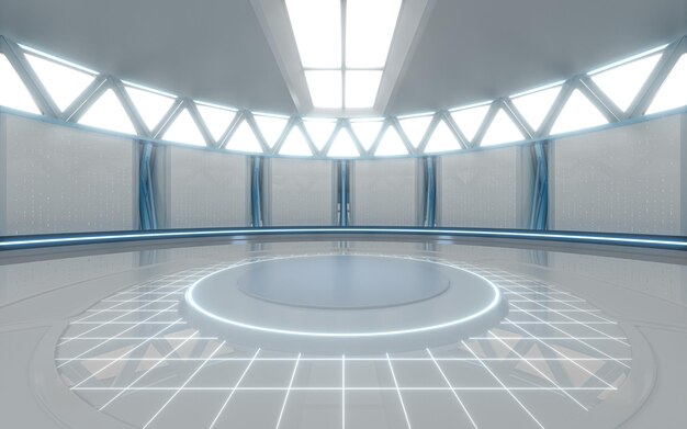 Photo empty round science fiction room 3d rendering